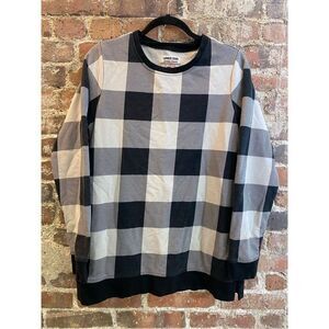 Lands’ End Serious Sweats Black/White Plaid Pullover Sweater Women’s Size M 10-1